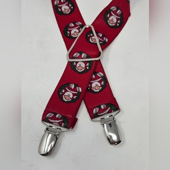 VINTAGE RED SANTA CLAUS CHRISTMAS STRETCH SUSPENDERS ADJUSTABLE UNISEX GERMANY - Picture 6 of 11
